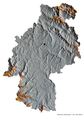 Huancavelica 'nın şekli, Peru bölgesi, başkenti beyaz arka planda izole edilmiş. Topografik yardım haritası. 3B görüntüleme