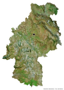 Huancavelica 'nın şekli, Peru bölgesi, başkenti beyaz arka planda izole edilmiş. Uydu görüntüleri. 3B görüntüleme