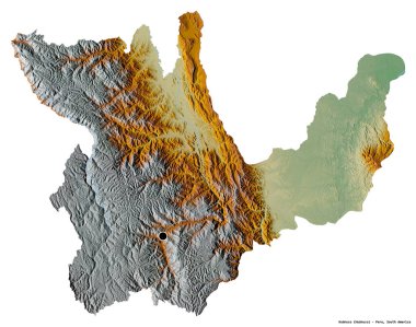 Huanuco, Peru bölgesi, başkenti beyaz arka planda izole edilmiş. Topografik yardım haritası. 3B görüntüleme
