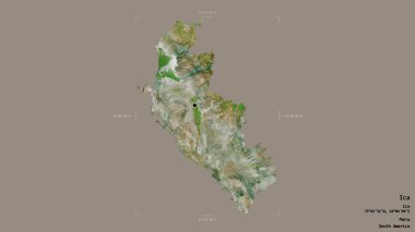 Ica bölgesi, Peru bölgesi, katı bir arka planda izole edilmiş bir sınır kutusunda. Etiketler. Uydu görüntüleri. 3B görüntüleme