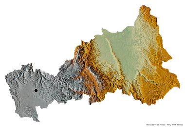 Peru 'nun başkenti Pasco' nun beyaz arka planda izole edilmiş hali. Topografik yardım haritası. 3B görüntüleme