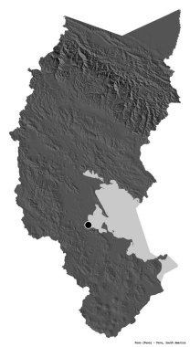 Beyaz arka planda başkenti izole edilmiş, Peru bölgesi, Puno 'nun şekli. Çift seviyeli yükseklik haritası. 3B görüntüleme