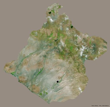 Tacna 'nın şekli, Peru bölgesi, başkenti katı renk arkaplanı ile izole edilmiş. Uydu görüntüleri. 3B görüntüleme