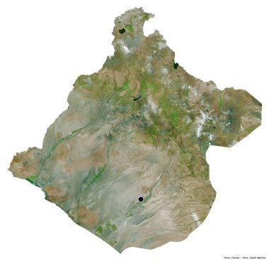 Beyaz arka planda başkenti izole edilmiş Tacna, Peru bölgesi. Uydu görüntüleri. 3B görüntüleme