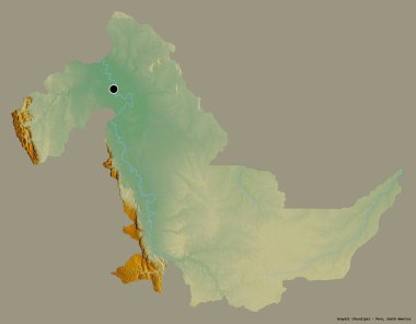 Peru 'nun Ucayali bölgesi, başkenti katı renk arkaplanı ile izole edilmiştir. Topografik yardım haritası. 3B görüntüleme