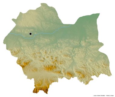 Polonya 'nın daha küçük şekli, Polonya' nın boşluğu, başkenti beyaz arka planda izole edilmiş. Topografik yardım haritası. 3B görüntüleme