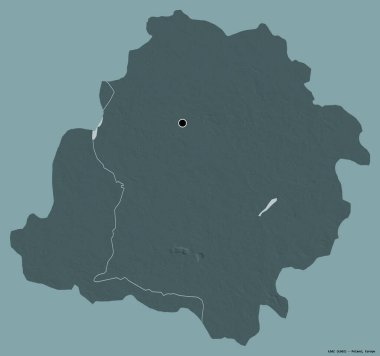 Tuhaf bir şekil, Polonya 'nın Voyvoda' lığı, sermayesi katı renk arka planında izole edilmiş. Renkli yükseklik haritası. 3B görüntüleme