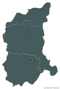 Lubusz 'un şekli, Polonya Voyvoda' sı, başkenti beyaz arka planda izole edilmiş. Renkli yükseklik haritası. 3B görüntüleme