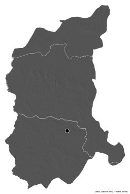 Lubusz 'un şekli, Polonya Voyvoda' sı, başkenti beyaz arka planda izole edilmiş. Çift seviyeli yükseklik haritası. 3B görüntüleme