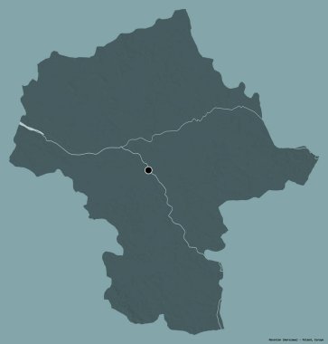 Masovia 'nın şekli, Polonya' nın Voyvoda 'lığı, başkenti katı renk arka planında izole edilmiş. Renkli yükseklik haritası. 3B görüntüleme