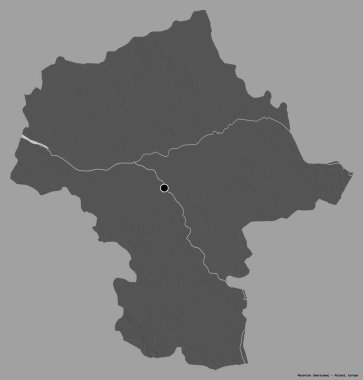 Masovia 'nın şekli, Polonya' nın Voyvoda 'lığı, başkenti katı renk arka planında izole edilmiş. Çift seviyeli yükseklik haritası. 3B görüntüleme