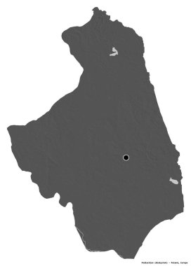 Podlachian 'ın şekli, Polonya Voyvoda' sı, başkenti beyaz arka planda izole edilmiş. Çift seviyeli yükseklik haritası. 3B görüntüleme