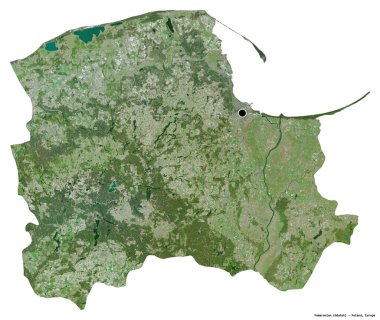 Pomeranya 'nın şekli, Polonya' nın Voyvoda 'lığı, başkenti beyaz arka planda izole edilmiş. Uydu görüntüleri. 3B görüntüleme