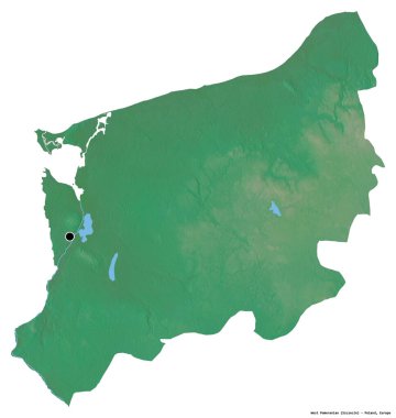 Batı Pomeranya 'nın şekli, Polonya Voyvoda' sı, başkenti beyaz arka planda izole edilmiş. Topografik yardım haritası. 3B görüntüleme