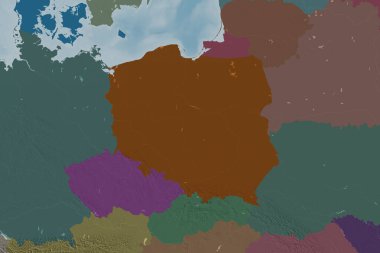 Polonya 'nın genişletilmiş bölgesi. Renkli yükseklik haritası. 3B görüntüleme