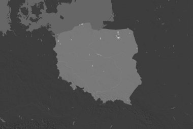 Polonya 'nın şekli, komşu bölgelerin dedoygunluğuyla ayrılır. Çift seviyeli yükseklik haritası. 3B görüntüleme