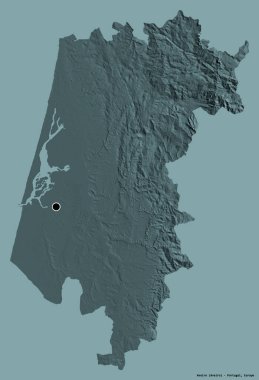 Portekiz 'in Aveiro semti, başkenti katı renk arkaplanı ile izole edilmiştir. Renkli yükseklik haritası. 3B görüntüleme