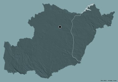 Portekiz 'in Beja semti, başkenti katı renk arkaplanı ile izole edilmiştir. Renkli yükseklik haritası. 3B görüntüleme