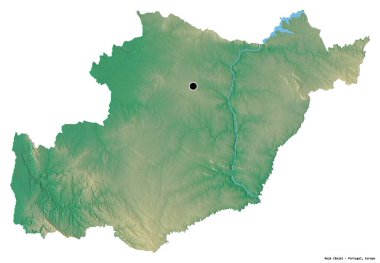Portekiz 'in Beja ilçesi, başkenti beyaz arka planda izole edilmiş. Topografik yardım haritası. 3B görüntüleme