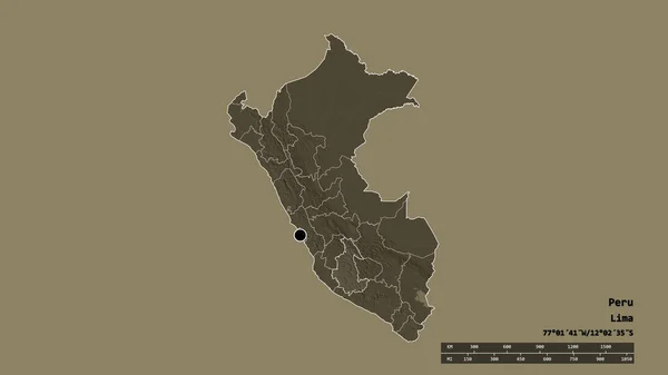 Desaturated Shape Peru Its Capital Main Regional Division Separated Ayacucho — Stock Photo, Image