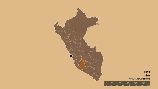 Forma Dessaturada Peru Com Sua Capital Principal Divisão Regional Área — Fotografia de Stock
