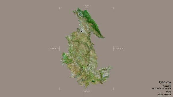 秘鲁阿亚库乔地区 以坚实的背景隔离在一个地理参考方块中 卫星图像 3D渲染 — 图库照片
