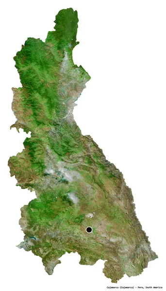 ペルーの地方 カジャマルカの形で その首都は白い背景に孤立しています 衛星画像 3Dレンダリング — ストック写真