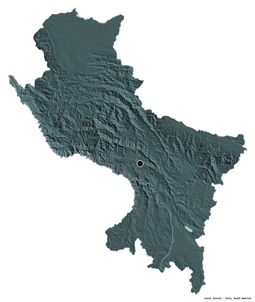 ペルーの地方 クスコの形で その首都は白い背景に隔離されています 色の標高マップ 3Dレンダリング — ストック写真