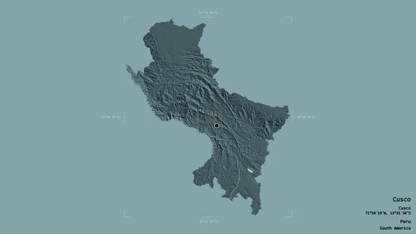 秘鲁库斯科地区的一个区域 在一个地理参照框的坚实背景上被隔离 彩色高程图 3D渲染 — 图库照片