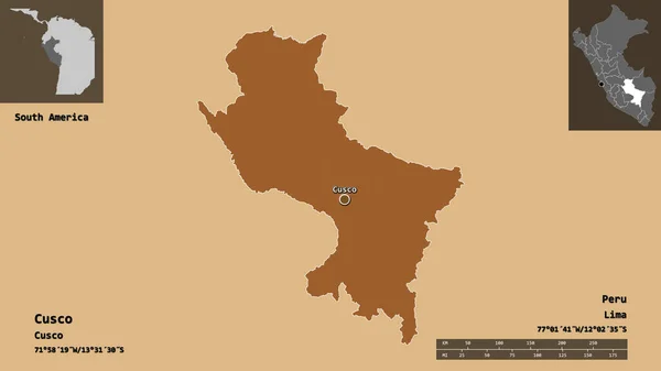 Form Von Cusco Region Von Peru Und Seiner Hauptstadt Entfernungsskala — Stockfoto