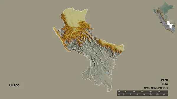 Tvar Cusca Oblasti Peru Hlavním Městem Izolovaným Pevném Pozadí Měřítko — Stock fotografie