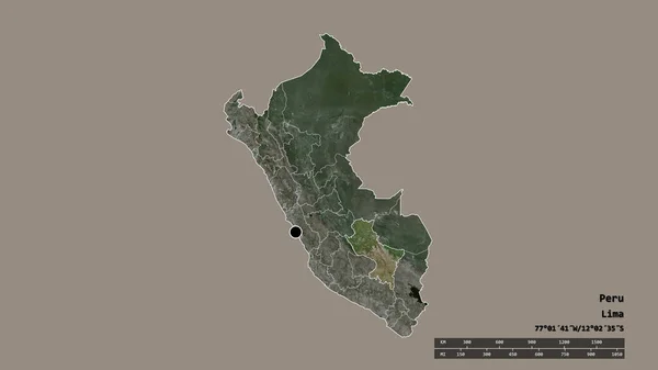 主要な地域部門と分離クスコ地域とペルーの荒廃した形状 ラベル 衛星画像 3Dレンダリング — ストック写真