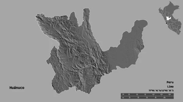 Kształt Huanuco Regionu Peru Jego Kapitału Izolowane Solidnym Tle Skala — Zdjęcie stockowe