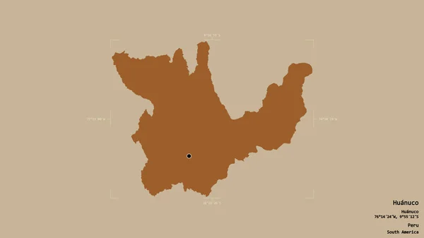 Obszar Huanuco Region Peru Odizolowany Solidnym Tle Georeferencyjnym Polu Granicznym — Zdjęcie stockowe