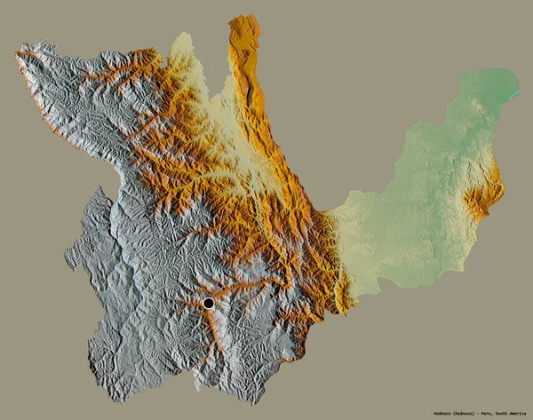 秘鲁瓦努科地区的形状 其首都以纯色背景隔离 地形浮雕图 3D渲染 — 图库照片