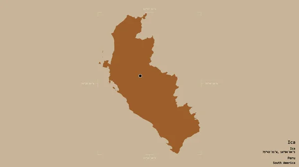 Obszar Ica Region Peru Odizolowany Solidnym Tle Georeferencyjnym Polu Granicznym — Zdjęcie stockowe