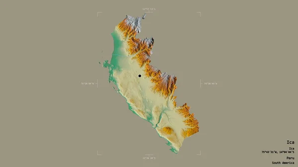 秘鲁伊卡地区的一个区域 在一个地理参考方块中 在坚实的背景下被隔离 地形浮雕图 3D渲染 — 图库照片