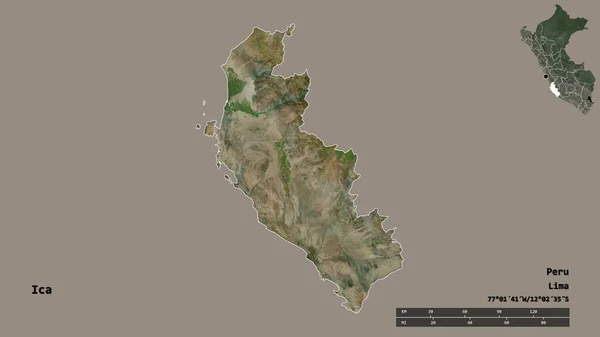 ペルーの地域であるイカの形で その首都はしっかりとした背景に隔離されています 距離スケール リージョンプレビュー およびラベル 衛星画像 3Dレンダリング — ストック写真