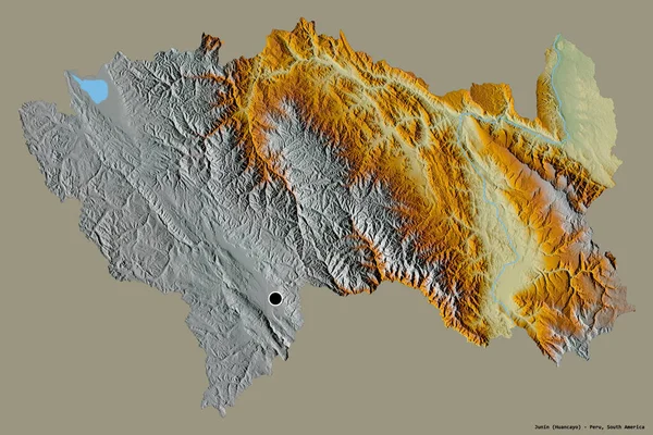 秘鲁朱宁地区的形状 其首都在一个坚实的色彩背景上孤立 地形浮雕图 3D渲染 — 图库照片