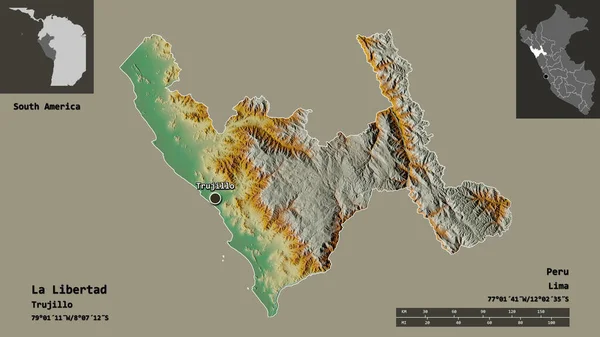 Form Von Libertad Region Von Peru Und Seiner Hauptstadt Entfernungsskala — Stockfoto