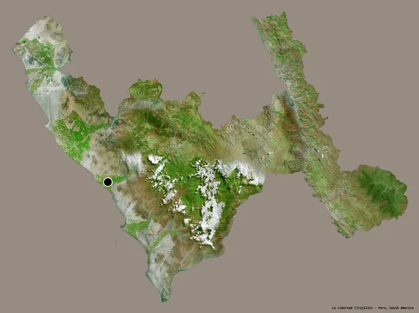 ペルーの地方 リベルタドの形で その首都はしっかりとした色の背景に隔離されています 衛星画像 3Dレンダリング — ストック写真