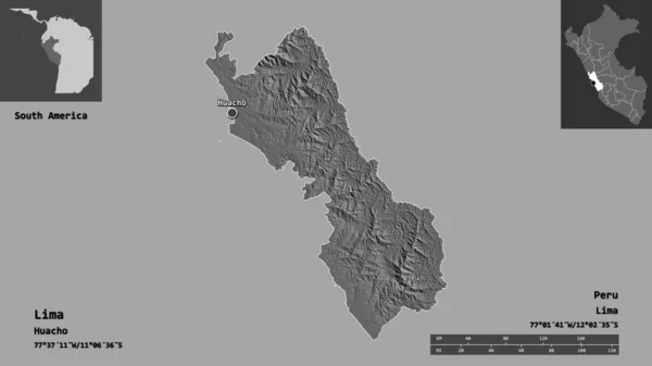 Форма Ліми Перуанського Регіону Його Столиці Масштаб Відстаней Превью Етикетки — стокове фото