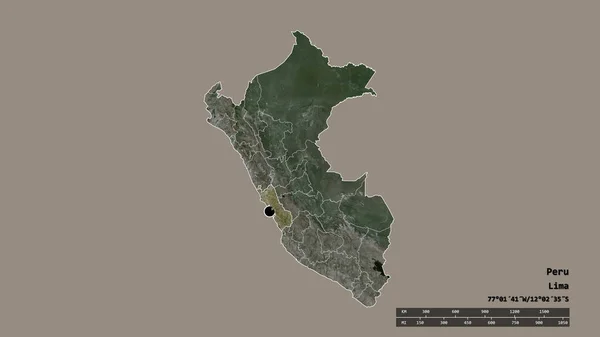 主要な地域部門と分離されたリマ地域でペルーの荒廃した形 ラベル 衛星画像 3Dレンダリング — ストック写真