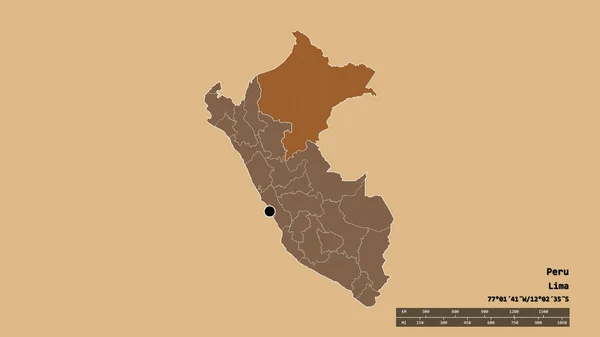 Forma Dessaturada Peru Com Sua Capital Principal Divisão Regional Área — Fotografia de Stock