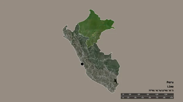 Desaturated Shape Peru Its Capital Main Regional Division Separated Loreto — Stock Photo, Image
