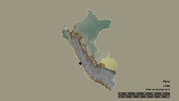 Desaturerad Form Peru Med Dess Huvudstad Huvudsakliga Regionala Indelning Och — Stockfoto