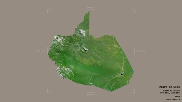 秘鲁Madre Dios地区 在一个地理参照框的坚实背景上被隔离 卫星图像 3D渲染 — 图库照片