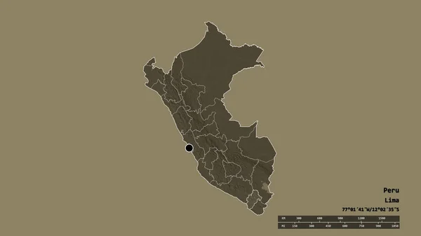 Desaturated Shape Peru Its Capital Main Regional Division Separated Moquegua — Stock Photo, Image
