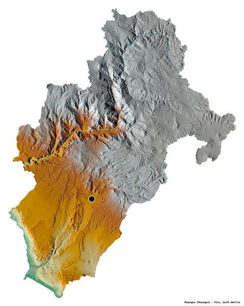 ペルーの地域であるモケグアの形で その首都は白い背景に孤立しています 地形図 3Dレンダリング — ストック写真
