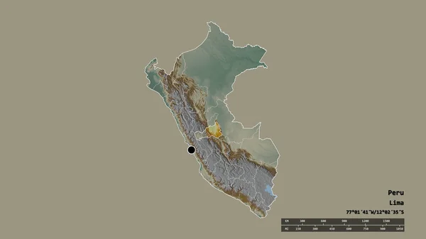 以首都 主要区域分部和分隔的帕斯科地区为首都的秘鲁的绝望面貌 地形浮雕图 3D渲染 — 图库照片